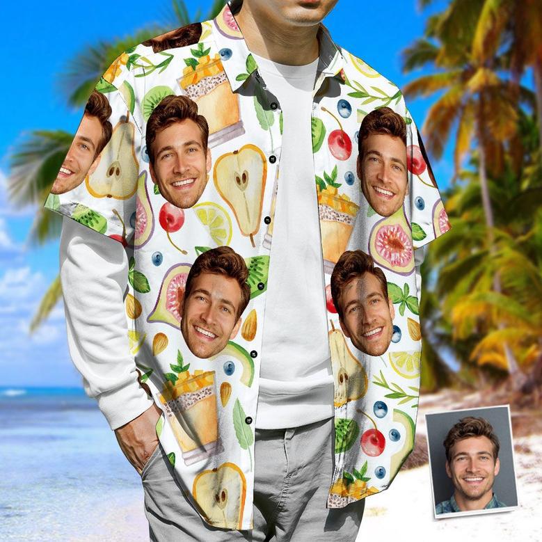 Personalized Print Face Hawaiian Shirt Fruits & Juice Funky Button-Down Shirt