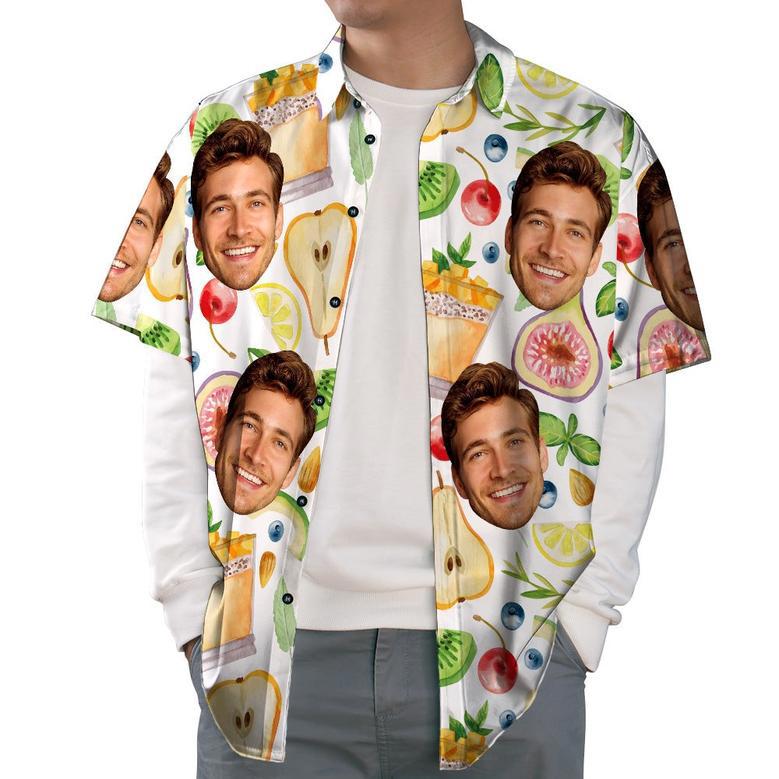 Personalized Print Face Hawaiian Shirt Fruits & Juice Funky Button-Down Shirt