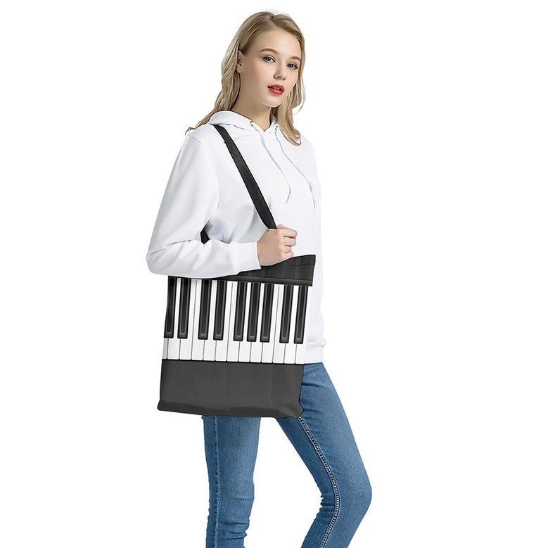 Piano Keyboard Print Tote Bag