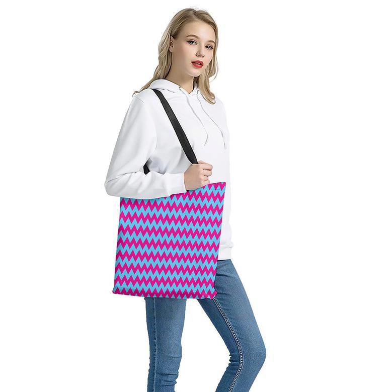 Pink And Blue Chevron Pattern Print Tote Bag