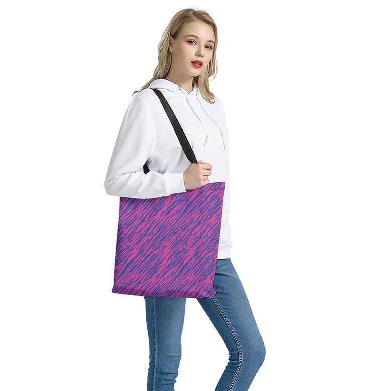 Pink And Blue Zebra Stripes Print Tote Bag