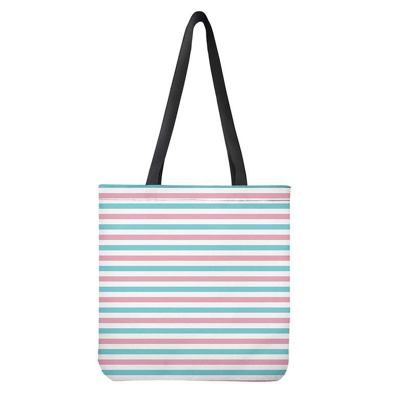 Pink And Teal Striped Pattern Print Tote Bag