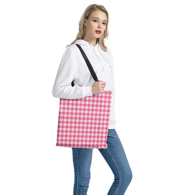 Pink And White Buffalo Check Print Tote Bag