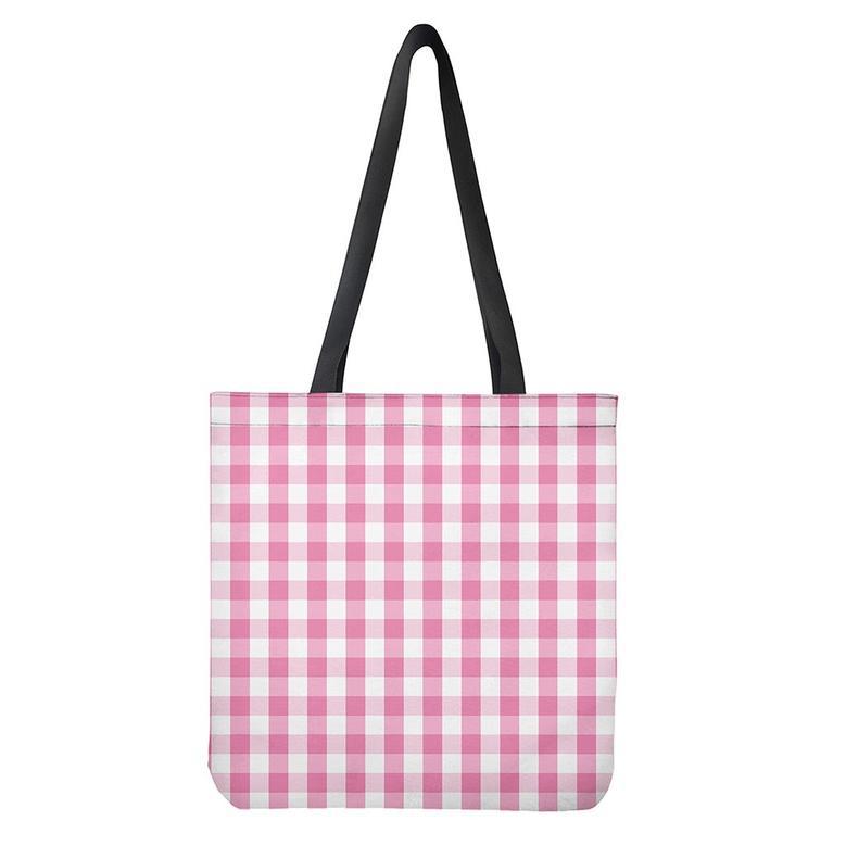 Pink And White Check Pattern Print Tote Bag