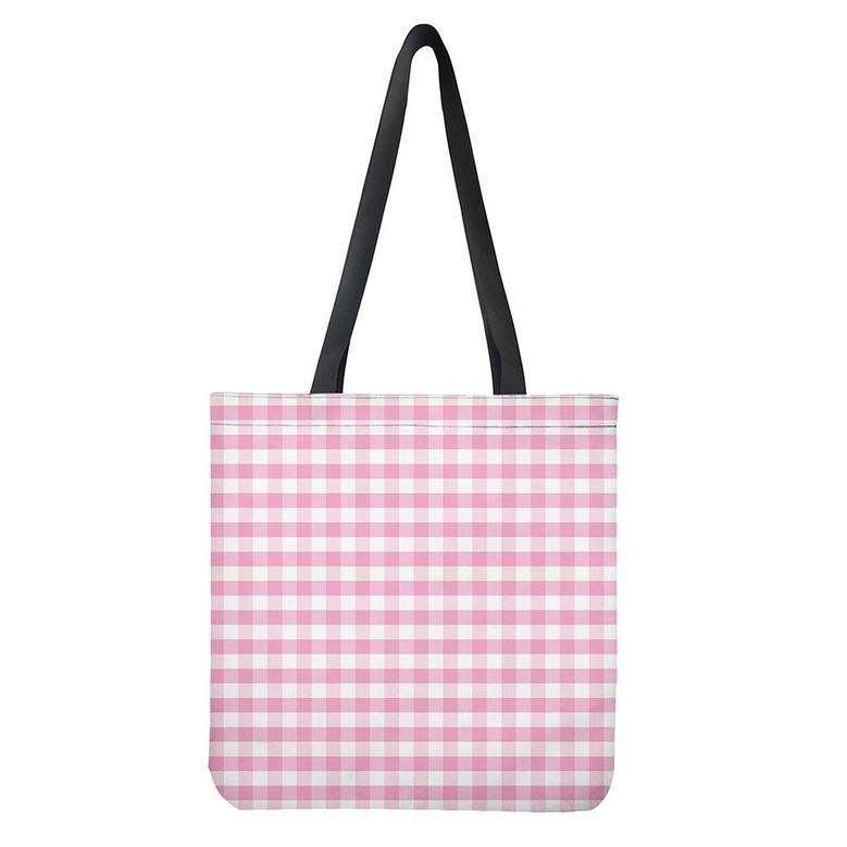 Pink And White Gingham Pattern Print Tote Bag