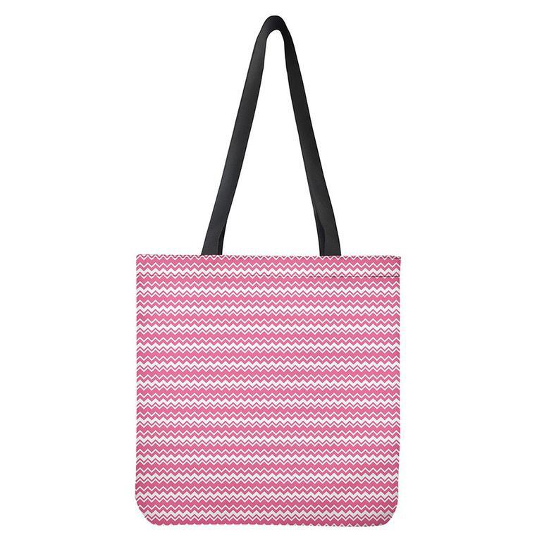 Pink And White Zigzag Pattern Print Tote Bag