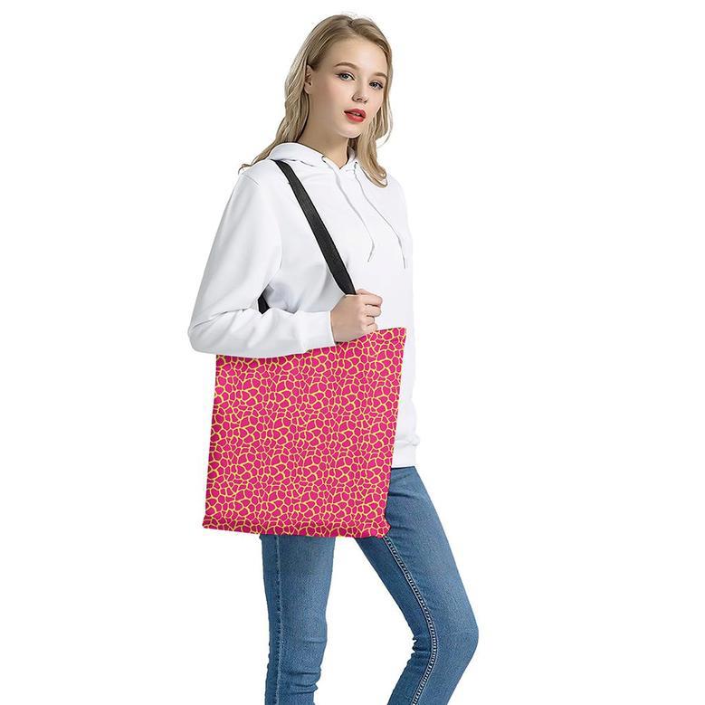 Pink And Yellow Giraffe Pattern Print Tote Bag