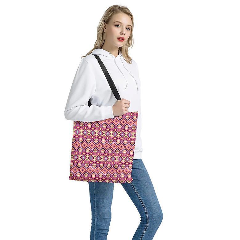 Pink Aztec Geometric Pattern Print Tote Bag