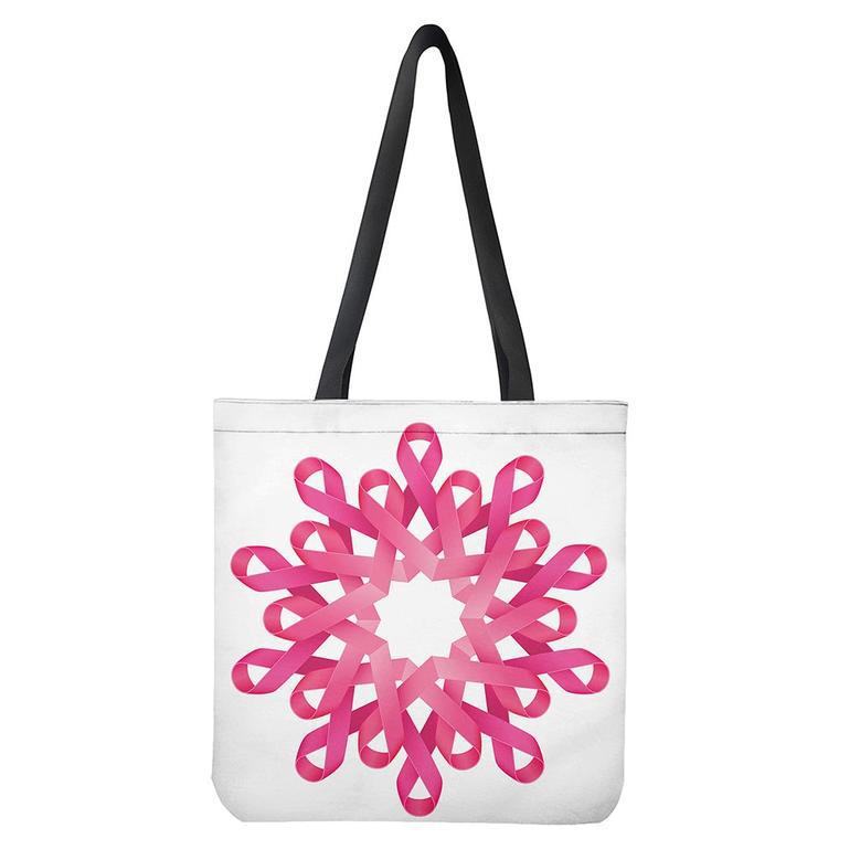 Pink Breast Cancer Ribbon Flower Print Tote Bag