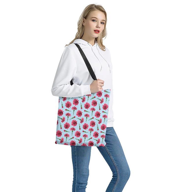 Pink Carnation Pattern Print Tote Bag