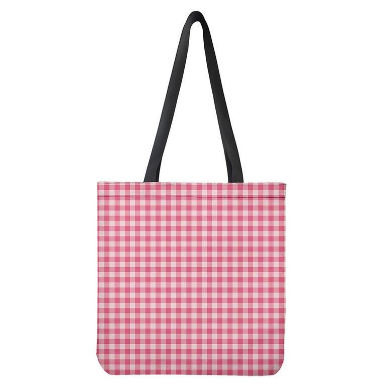 Pink Check Pattern Print Tote Bag