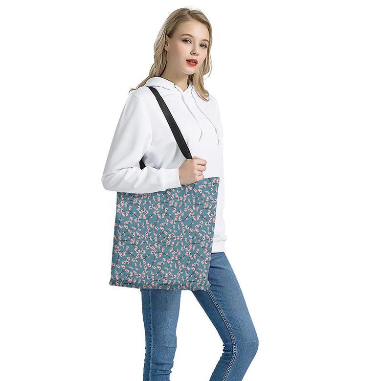 Pink Cherry Blossom Pattern Print Tote Bag