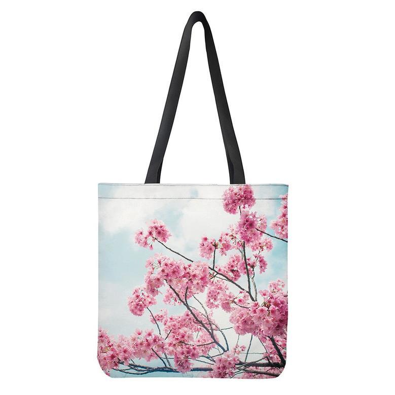 Pink Cherry Blossom Print Tote Bag