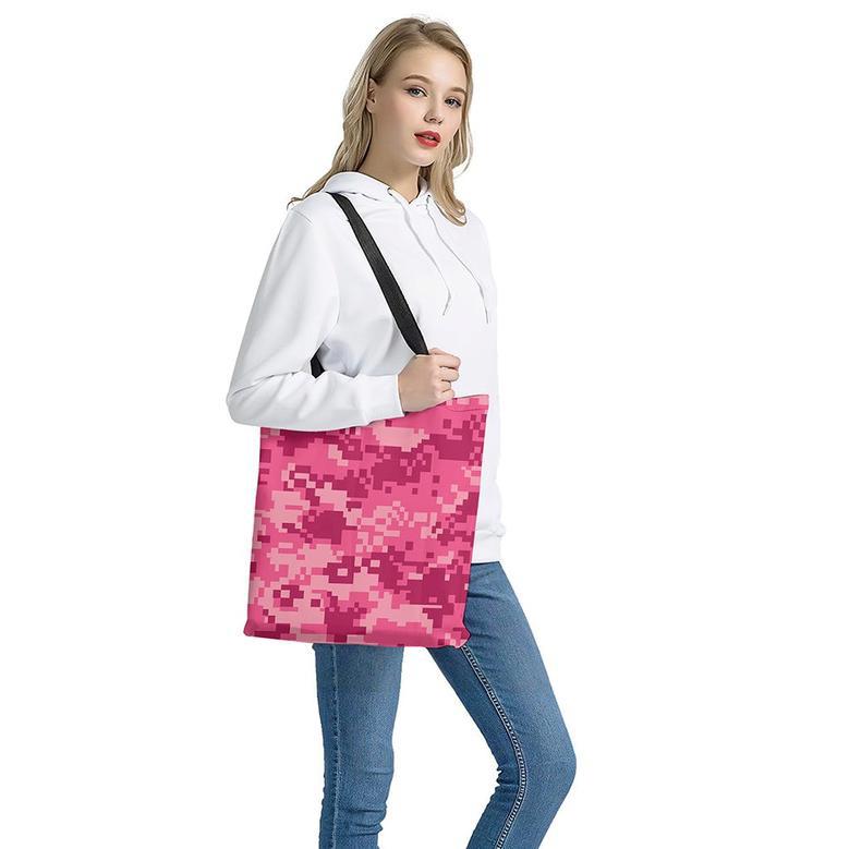 Pink Digital Camo Pattern Print Tote Bag