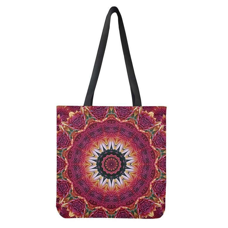 Pink Flower Kaleidoscope Print Tote Bag