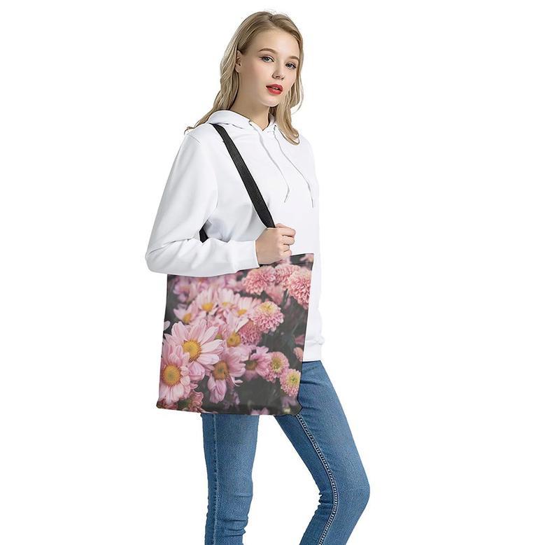 Pink Flowers Print Tote Bag