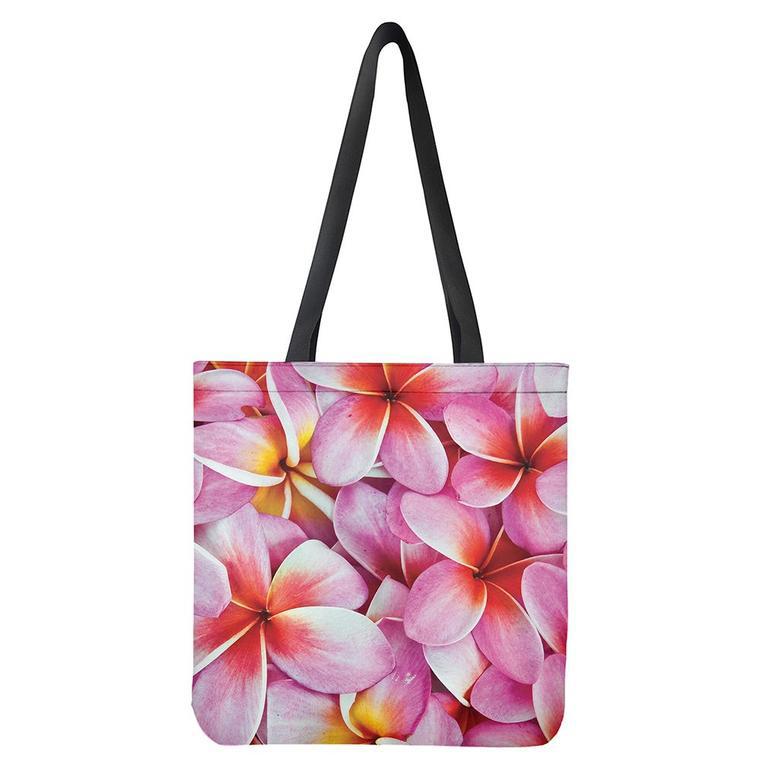 Pink Frangipani Flower Print Tote Bag