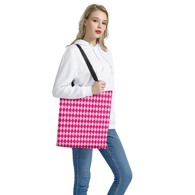 Pink Harlequin Pattern Print Tote Bag