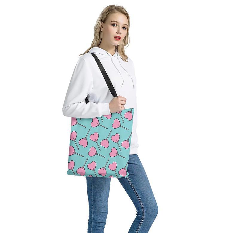 Pink Heart Lollipop Pattern Print Tote Bag