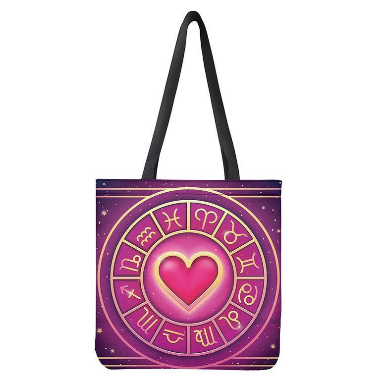 Pink Heart Zodiac Wheel Print Tote Bag