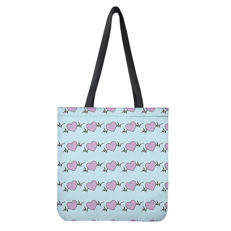 Pink Heartbeat Pattern Print Tote Bag