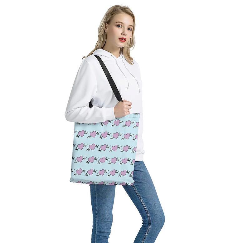 Pink Heartbeat Pattern Print Tote Bag