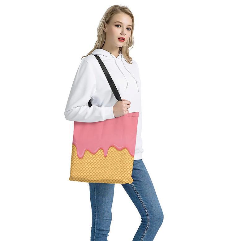 Pink Ice Cream Melted Print Tote Bag