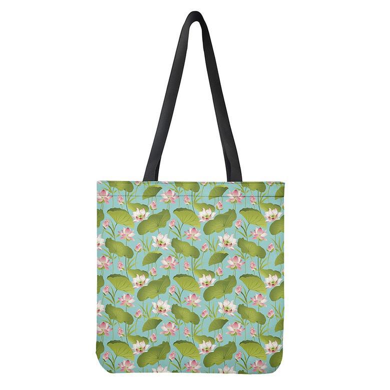 Pink Lotus Pattern Print Tote Bag