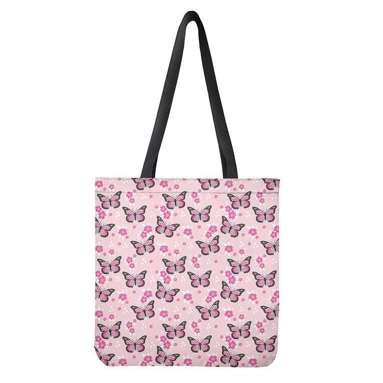 Pink Monarch Butterfly Pattern Print Tote Bag