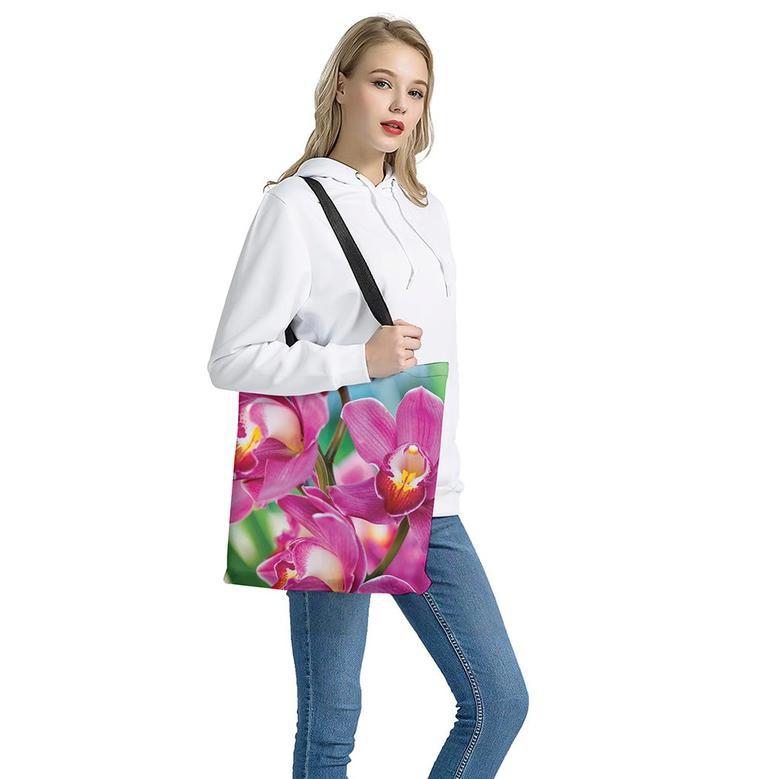 Pink Orchid Flower Print Tote Bag