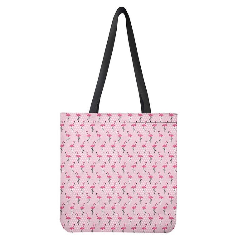 Pink Polka Dot Flamingo Pattern Print Tote Bag