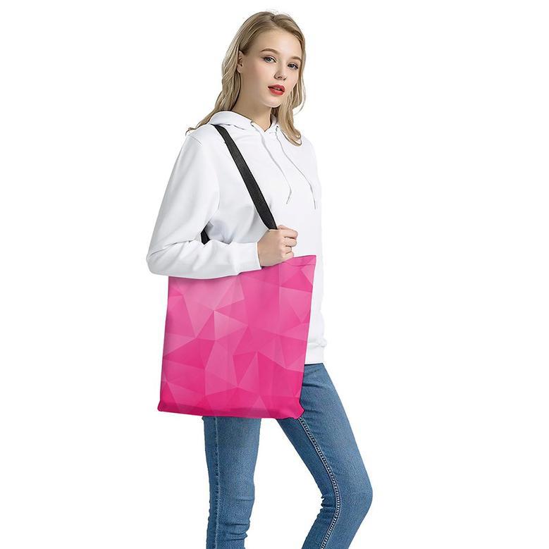 Pink Polygonal Geometric Print Tote Bag