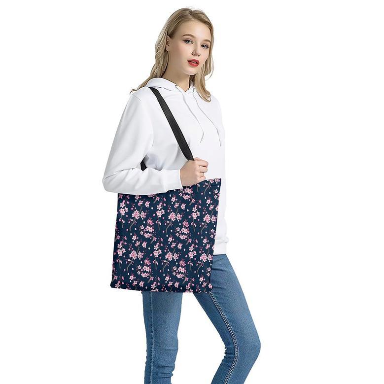 Pink Sakura Cherry Blossom Pattern Print Tote Bag