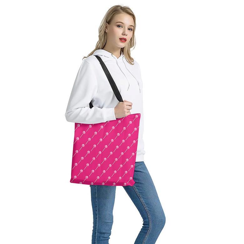 Pink Sweet Lollipop Pattern Print Tote Bag