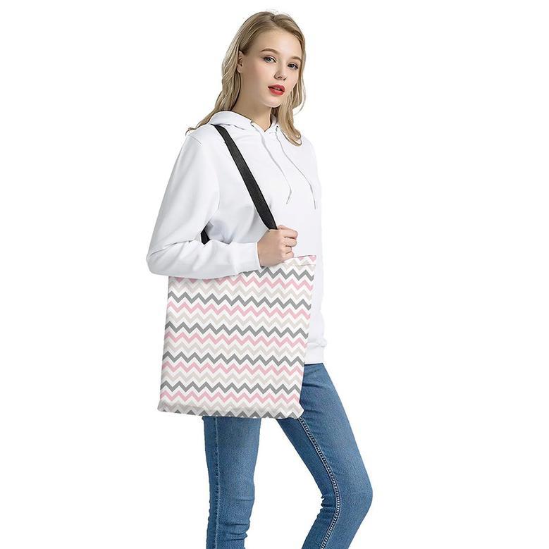 Pink White And Grey Chevron Print Tote Bag