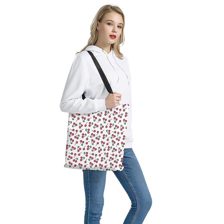 Pixel Cherry Pattern Print Tote Bag