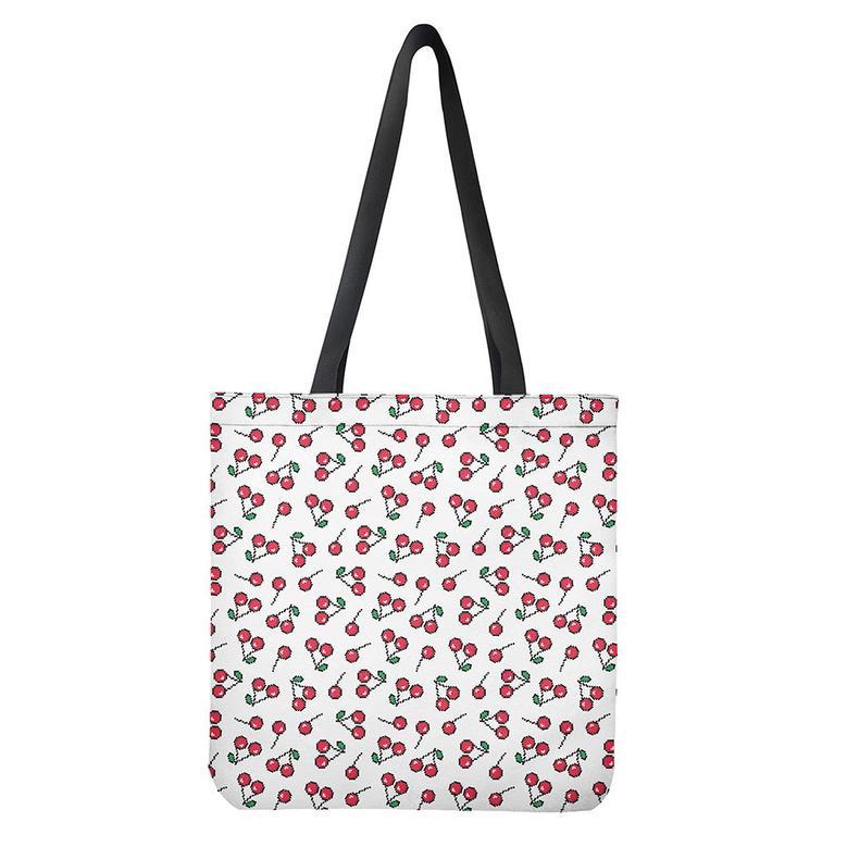 Pixel Cherry Pattern Print Tote Bag