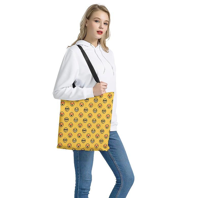 Pixel Emoji Pattern Print Tote Bag