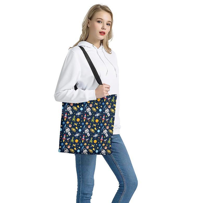 Pixel Space Pattern Print Tote Bag