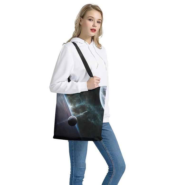 Planet And Space Print Tote Bag