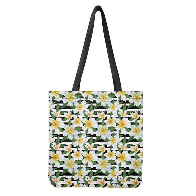 Plumeria Flower Striped Pattern Print Tote Bag