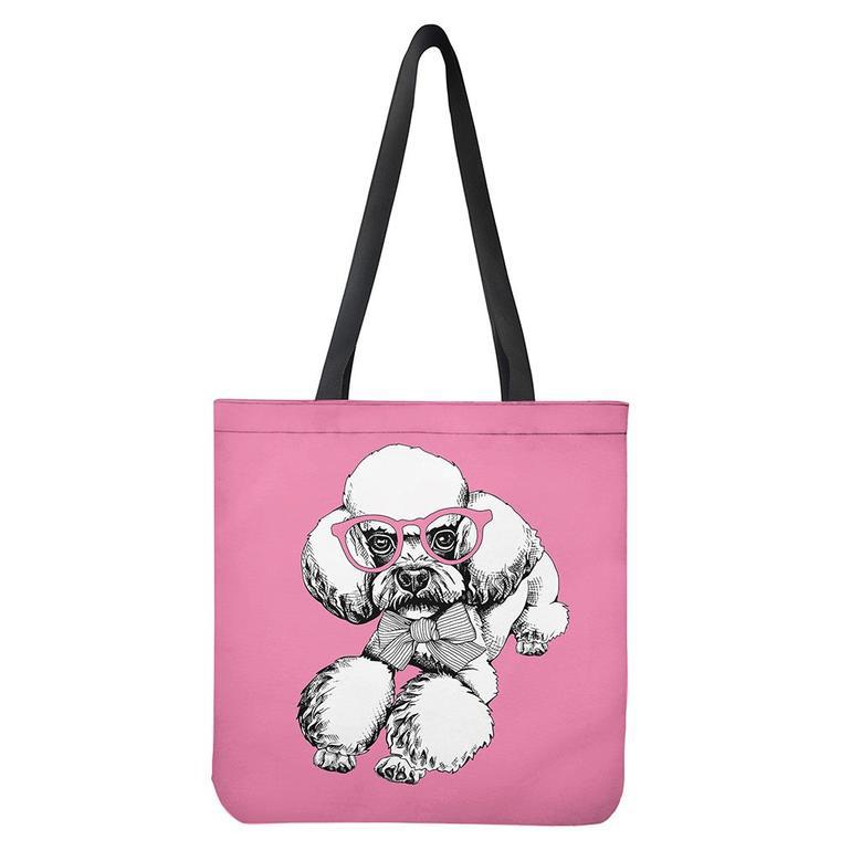 Poodle With Glasses Print Tote Bag