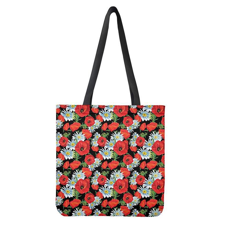 Poppy And Chamomile Pattern Print Tote Bag