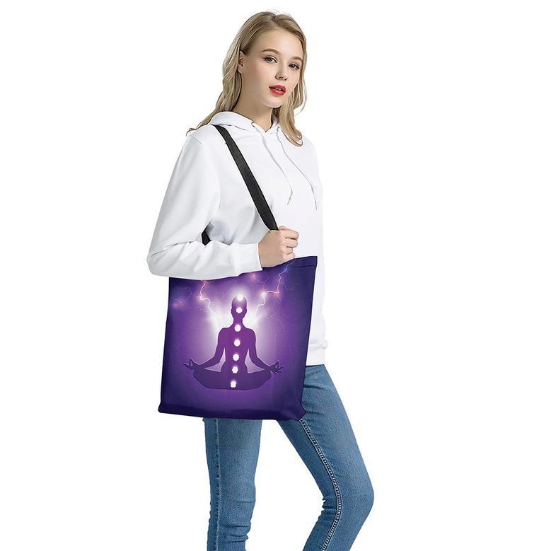 Power Of Seven Chakras Print Tote Bag