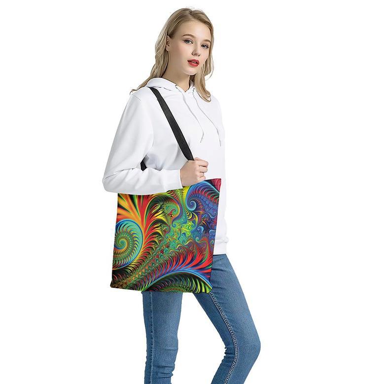 Psychedelic Fractal Print Tote Bag