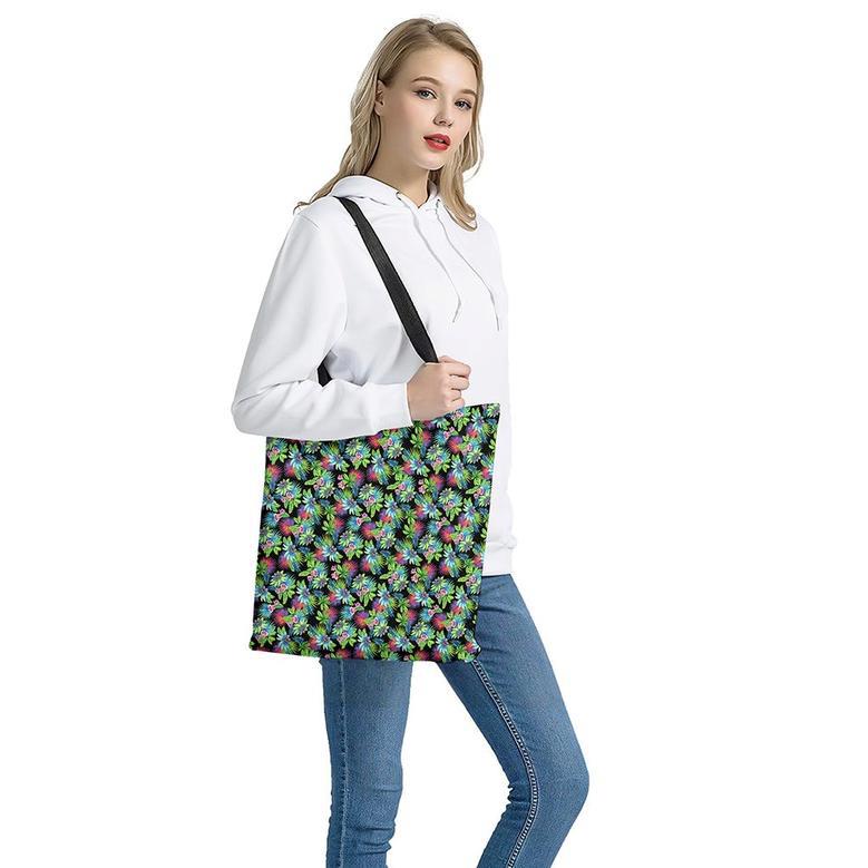 Psychedelic Hawaiian Flower Print Tote Bag