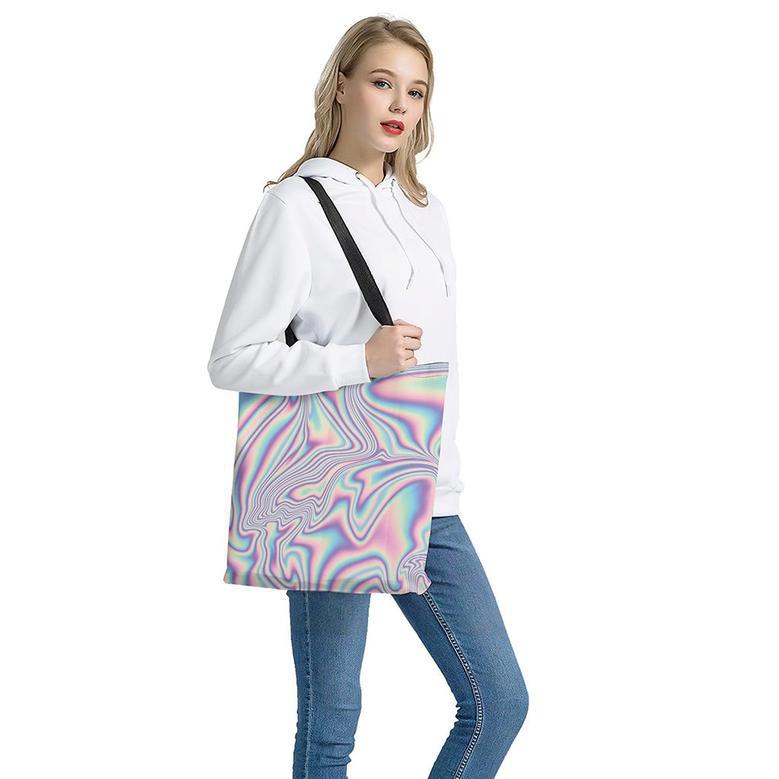 Psychedelic Holographic Print Tote Bag