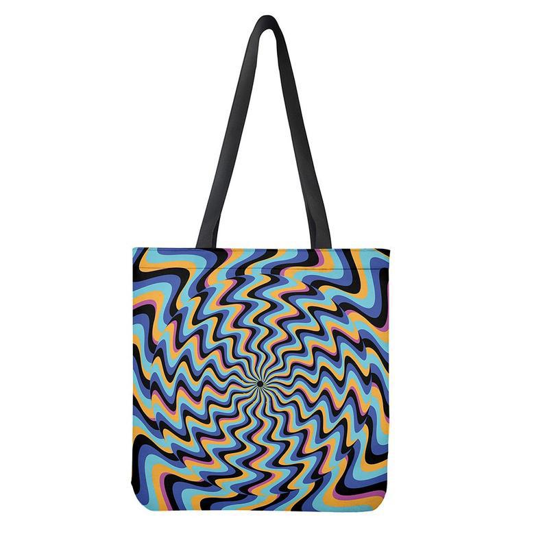 Psychedelic Illusory Motion Print Tote Bag