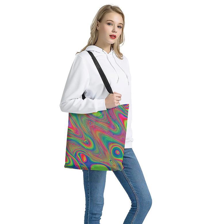 Psychedelic Rave Print Tote Bag