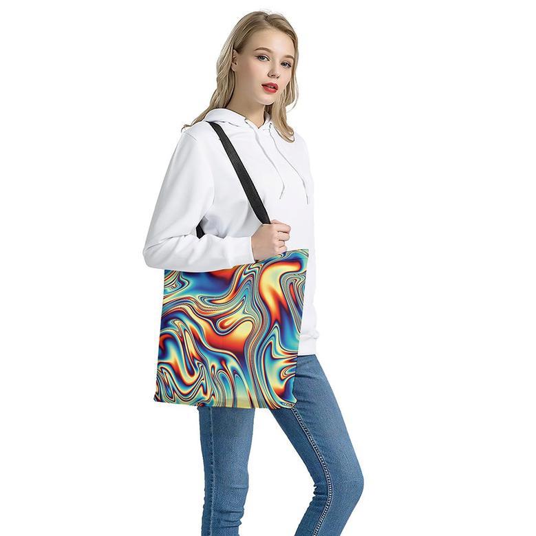 Psychedelic Wave Print Tote Bag